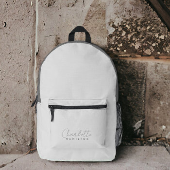 Modern Personalized Name Grey Tones Printed Backpack by Ricaso_Graphics at Zazzle