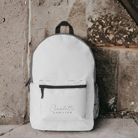Modern Personalized Name Grey Tones Printed Backpack