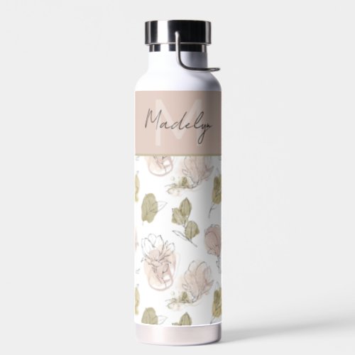 Modern Personalized Name Monogram Floral  Water Bottle