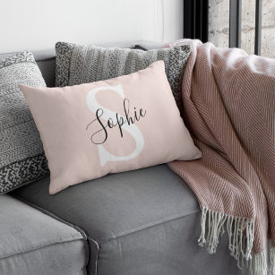 Modern Personalized Name Monogram Pastel Pink Accent Pillow