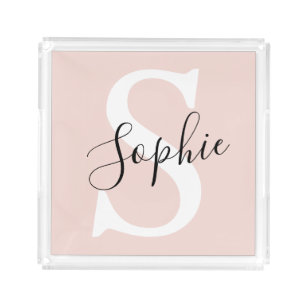 Modern Personalized Name Monogram Pastel Pink Acrylic Tray