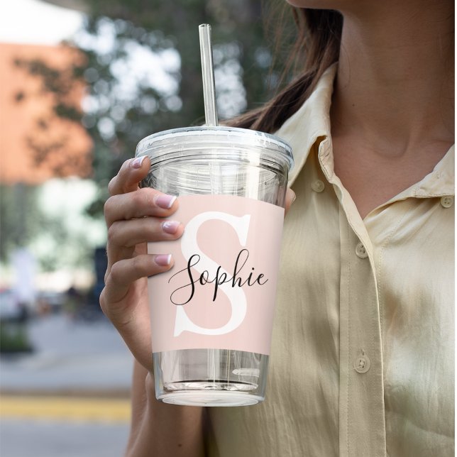 Modern Personalized Name Monogram Pastel Pink Acrylic Tumbler (Creator Uploaded)