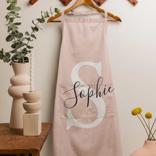 Modern Personalized Name Monogram Pastel Pink Apron (Creator Uploaded)