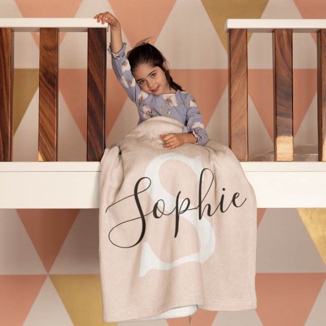 Modern Personalized Name Monogram Pastel Pink Baby Blanket (Creator Uploaded)