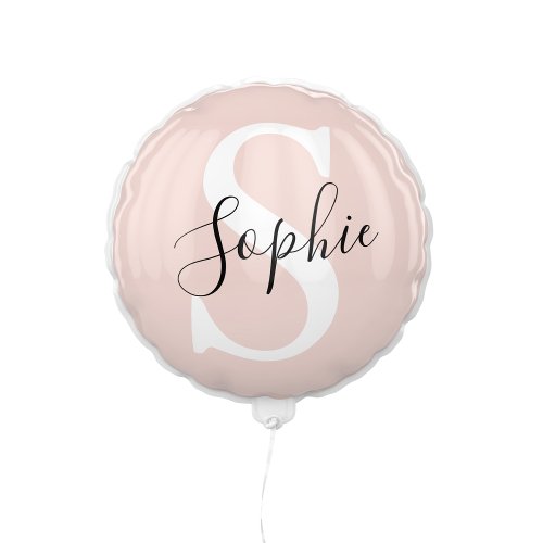 Modern Personalized Name Monogram Pastel Pink Balloon