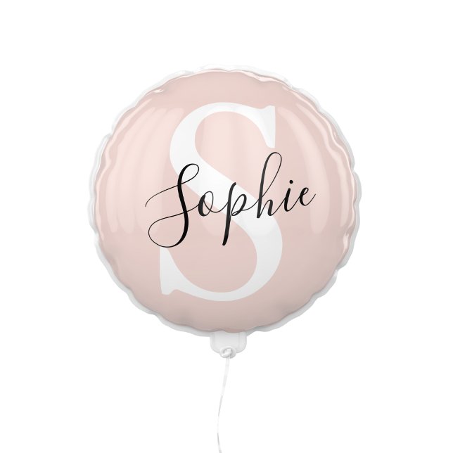 Modern Personalized Name Monogram Pastel Pink Balloon (Creator Uploaded)