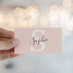 Modern Personalized Name Monogram Pastel Pink Business Card