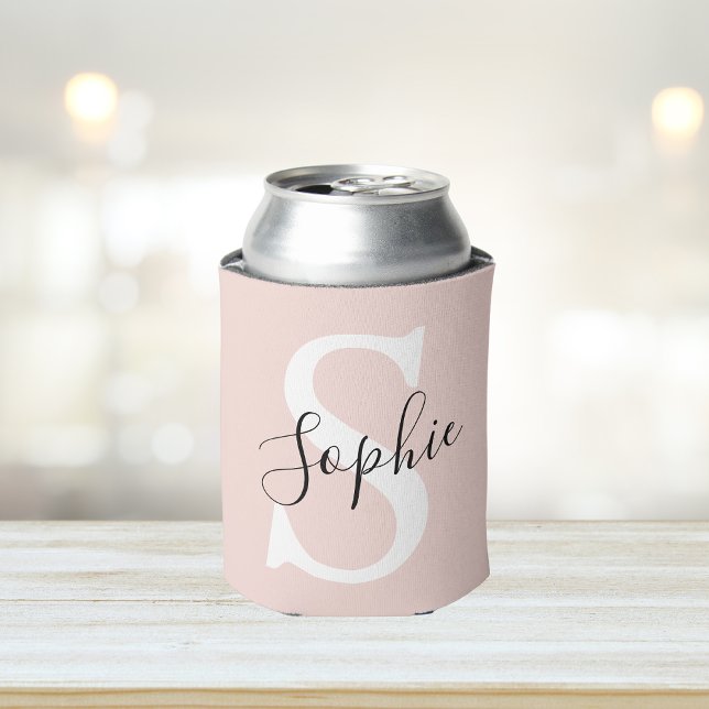 Modern Personalized Name Monogram Pastel Pink Can Cooler (Creator Uploaded)