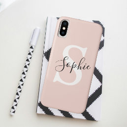 Modern Personalized Name Monogram Pastel Pink iPhone XS Case