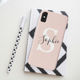 Modern Personalized Name Monogram Pastel Pink iPhone XS Max Case