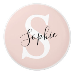 Modern Personalized Name Monogram Pastel Pink Ceramic Knob