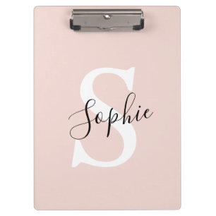 Modern Personalized Name Monogram Pastel Pink Clipboard
