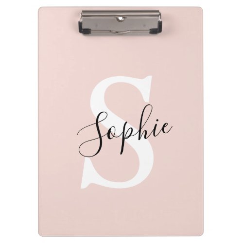 Modern Personalized Name Monogram Pastel Pink Clipboard