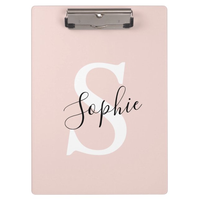 Modern Personalized Name Monogram Pastel Pink Clipboard (Front)
