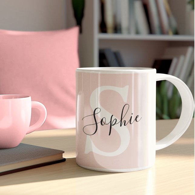 Modern Personalized Name Monogram Pastel Pink Coffee Mug (Creator Uploaded)