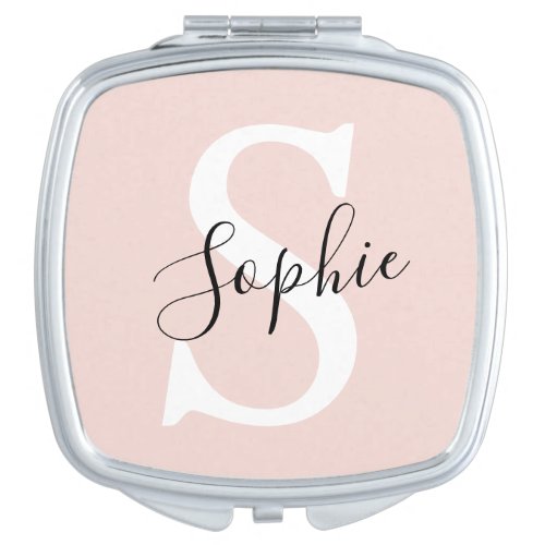 Modern Personalized Name Monogram Pastel Pink Compact Mirror