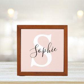 Modern Personalized Name Monogram Pastel Pink Desk Organizer