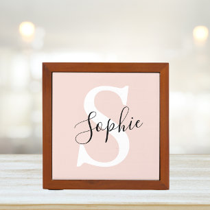 Modern Personalized Name Monogram Pastel Pink Desk Organizer