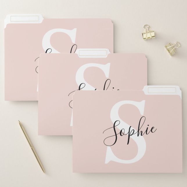 Modern Personalized Name Monogram Pastel Pink File Folder (Set)