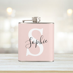 Modern Personalized Name Monogram Pastel Pink Flask