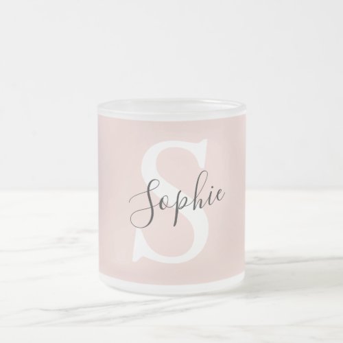 Modern Personalized Name Monogram Pastel Pink Frosted Glass Coffee Mug