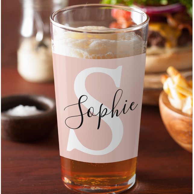 Modern Personalized Name Monogram Pastel Pink Glass (Creator Uploaded)
