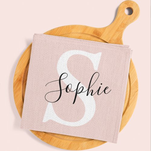 Modern Personalized Name Monogram Pastel Pink Kitchen Towel