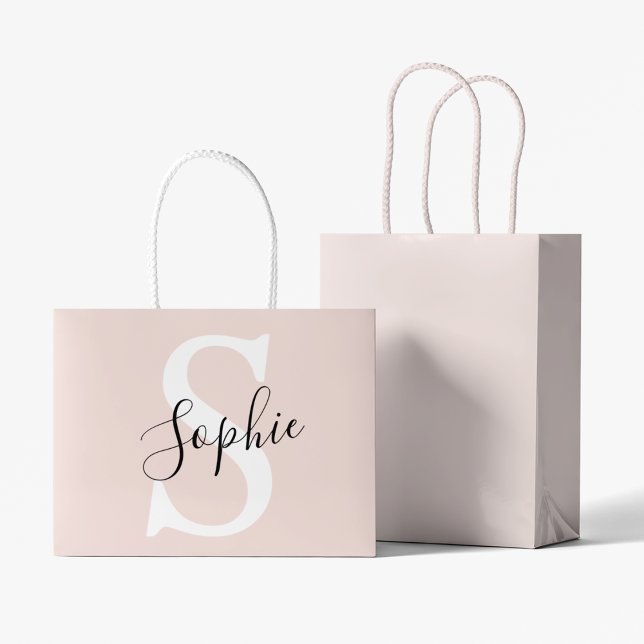 Modern Personalized Name Monogram Pastel Pink Large Gift Bag (Creator Uploaded)