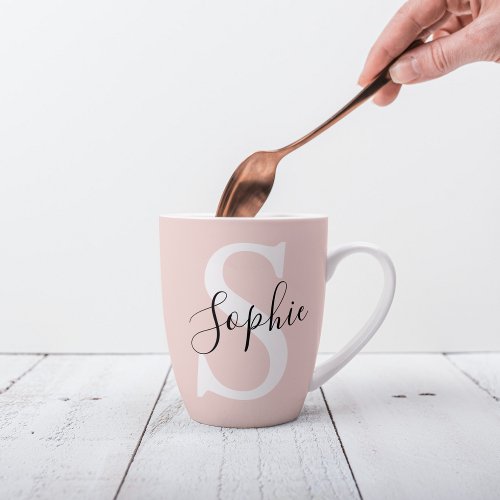 Modern Personalized Name Monogram Pastel Pink Latte Mug