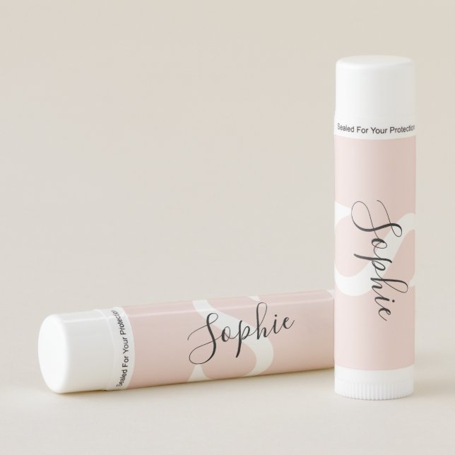 Modern Personalized Name Monogram Pastel Pink Lip Balm (Front)