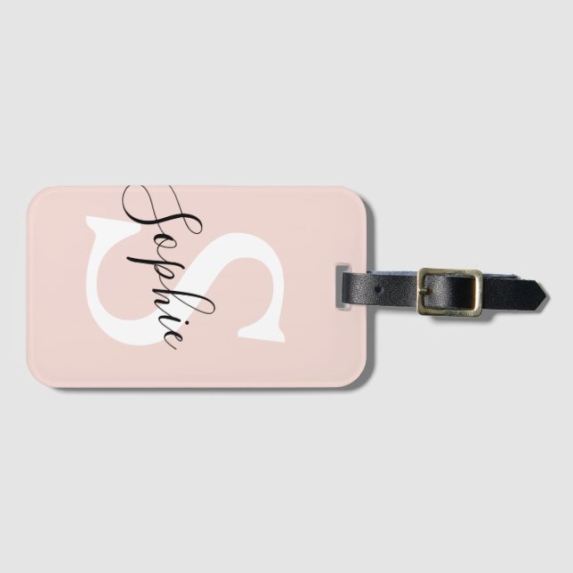 Modern Personalized Name Monogram Pastel Pink Luggage Tag (Front Horizontal)