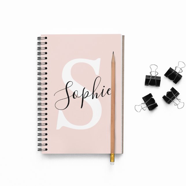 Modern Personalized Name Monogram Pastel Pink Notebook (Creator Uploaded)