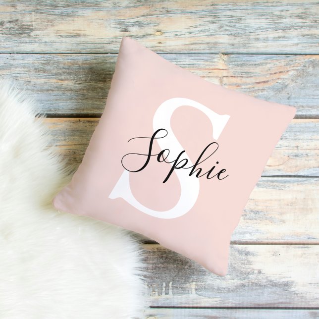 Modern Personalized Name Monogram Pastel Pink Outdoor Pillow (Creator Uploaded)