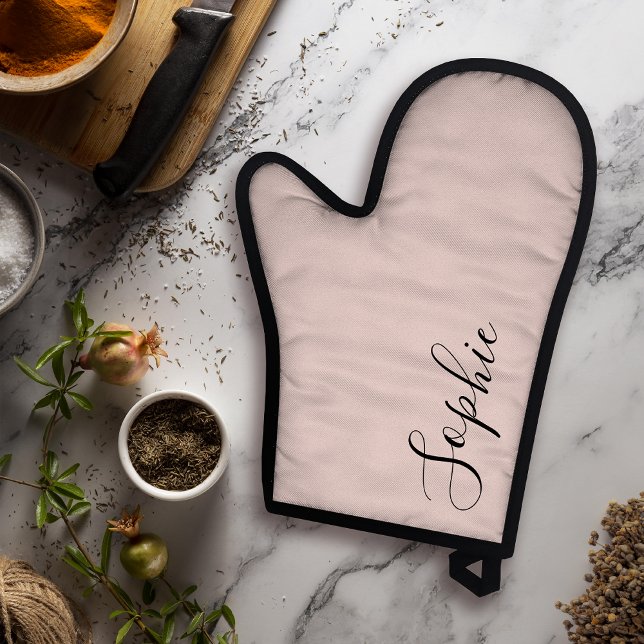 Modern Personalized Name Monogram Pastel Pink Oven Mitt (Creator Uploaded)