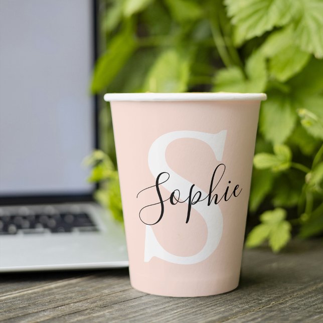 Modern Personalized Name Monogram Pastel Pink Paper Cups (Creator Uploaded)