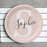 Modern Personalized Name Monogram Pastel Pink Paper Plates<br><div class="desc">Modern Personalized Name Monogram Pastel Pink</div>