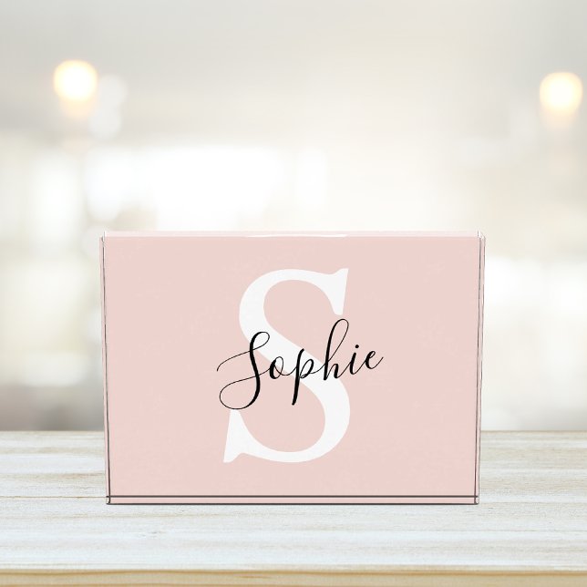 Modern Personalized Name Monogram Pastel Pink Photo Block (Creator Uploaded)