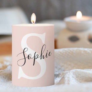 Modern Personalized Name Monogram Pastel Pink Pillar Candle