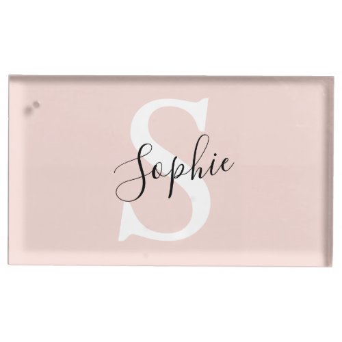 Modern Personalized Name Monogram Pastel Pink Place Card Holder