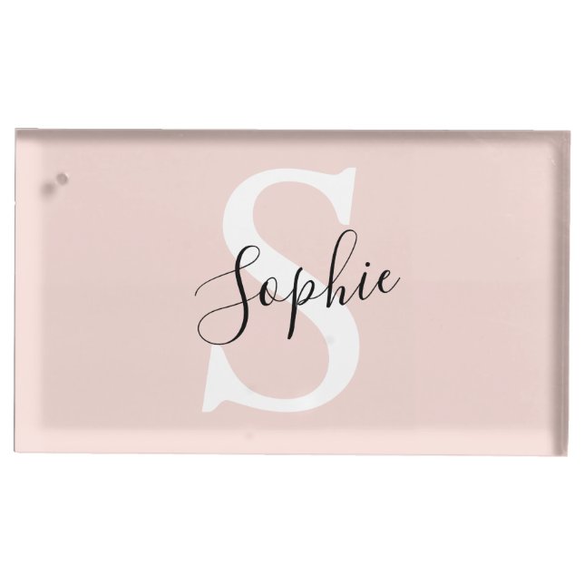 Modern Personalized Name Monogram Pastel Pink Place Card Holder (Front)