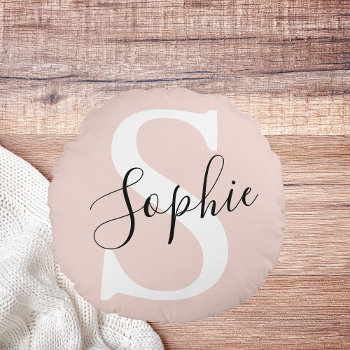 Modern Personalized Name Monogram Pastel Pink Round Pillow by LovePattern at Zazzle