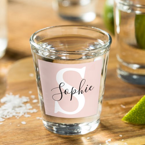 Modern Personalized Name Monogram Pastel Pink Shot Glass