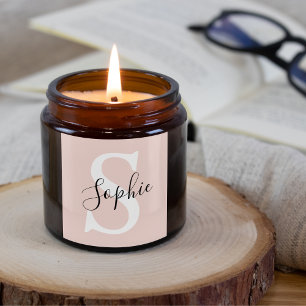 Modern Personalized Name Monogram Pastel Pink Square Sticker