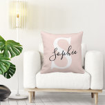 Modern Personalized Name Monogram Pastel Pink Throw Pillow<br><div class="desc">Modern Personalized Name Monogram Pastel Pink</div>