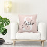 Modern Personalized Name Monogram Pastel Pink Throw Pillow