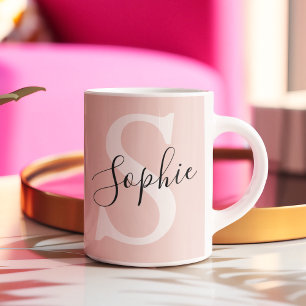 Modern Personalized Name Monogram Pastel Pink Two-Tone Coffee Mug