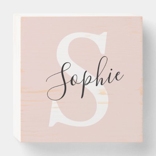Modern Personalized Name Monogram Pastel Pink Wooden Box Sign