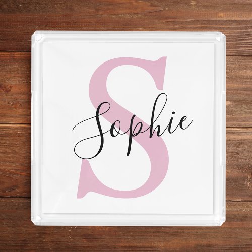 Modern Personalized Name Monogram Pink Acrylic Tray