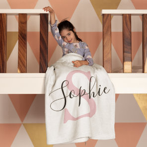 Modern Personalized Name Monogram Pink Baby Blanket