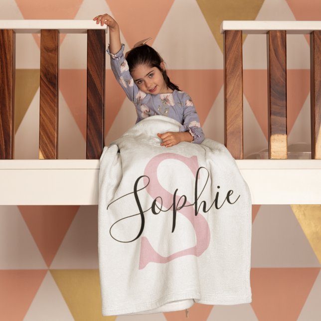 Modern Personalized Name Monogram Pink Baby Blanket (Creator Uploaded)
